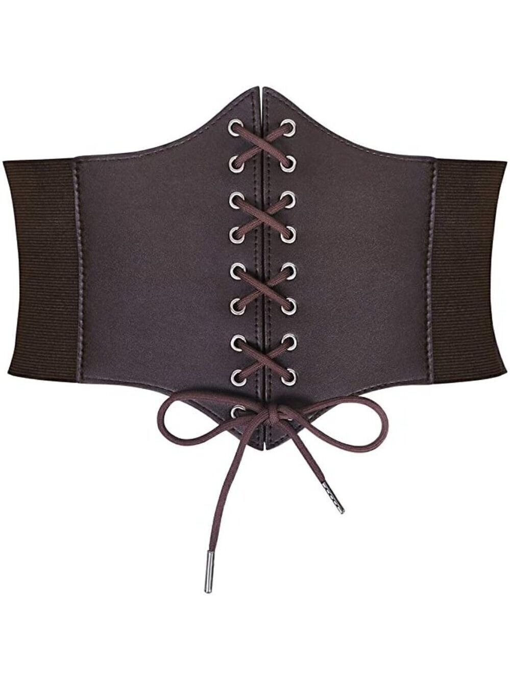 BROWN Leather Elastic Wide Stretch Belt Corset Top Halloween Cosplay Costume NWT